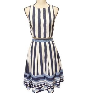 Everly Blue & White Stripe 2 Piece Crop Top & Skirt Dress Set Women's Small‎